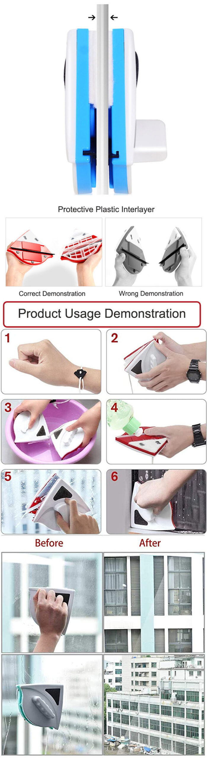 Wipe Glass Artifact Double-layer Strong Magnetic Glass Wiper Cleaning Tool - Image 4