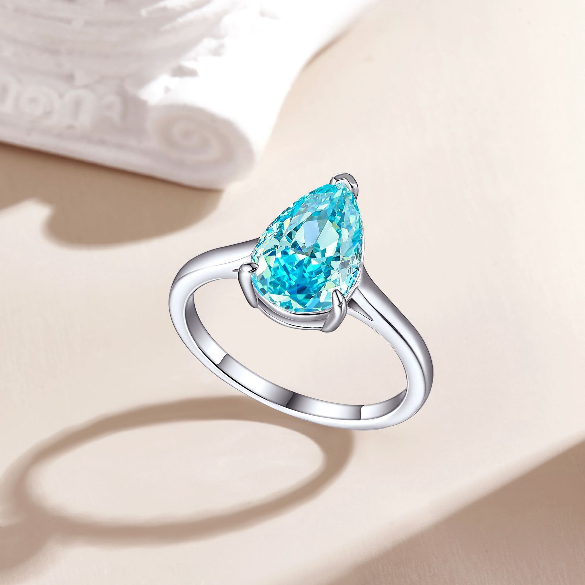 High-end S925 Sterling Silver 4ct Drop-shaped Ice Flower Cut Ring 812 Colored Gems High Carbon Diamond Women's Ring - Image 9