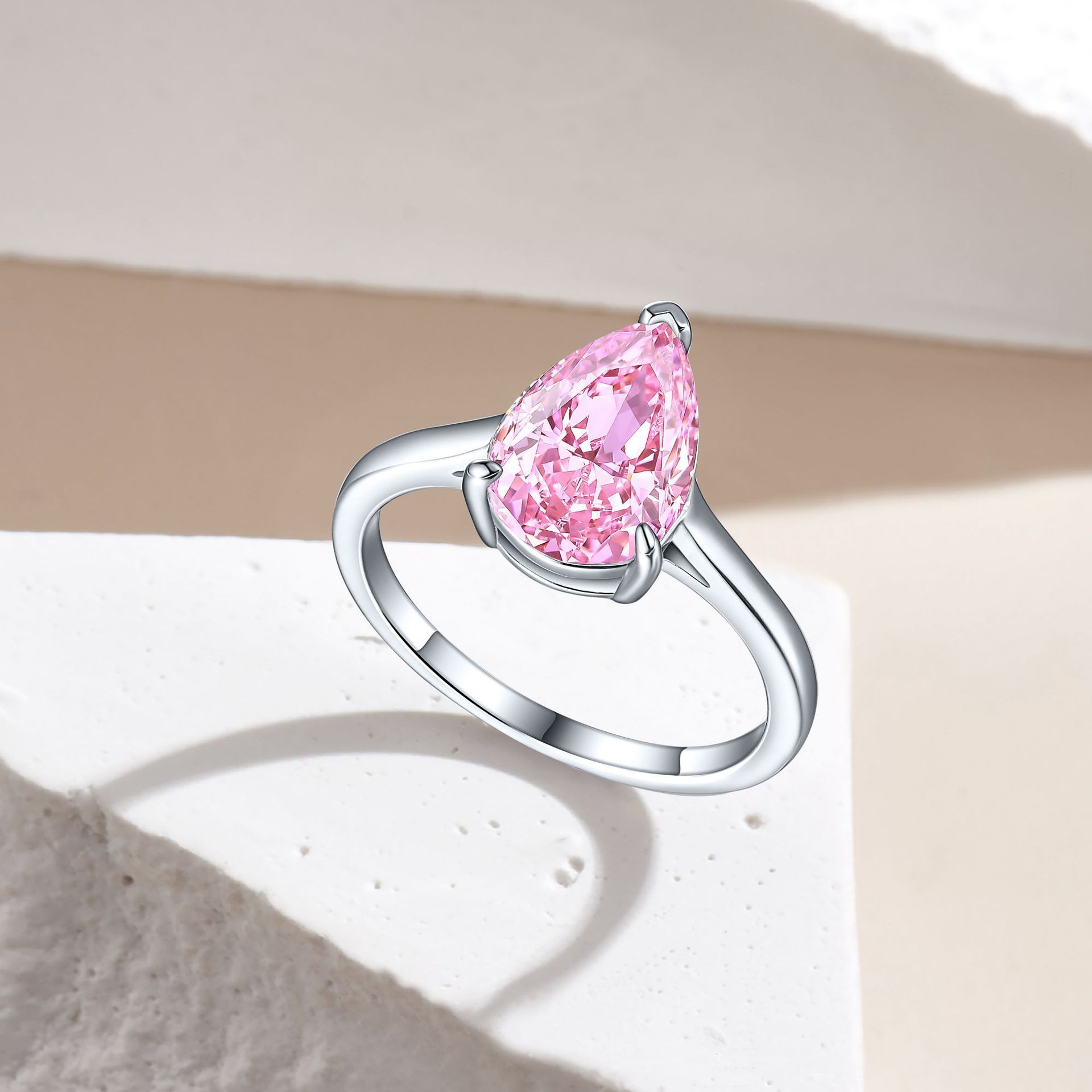 High-end S925 Sterling Silver 4ct Drop-shaped Ice Flower Cut Ring 812 Colored Gems High Carbon Diamond Women's Ring - Image 10