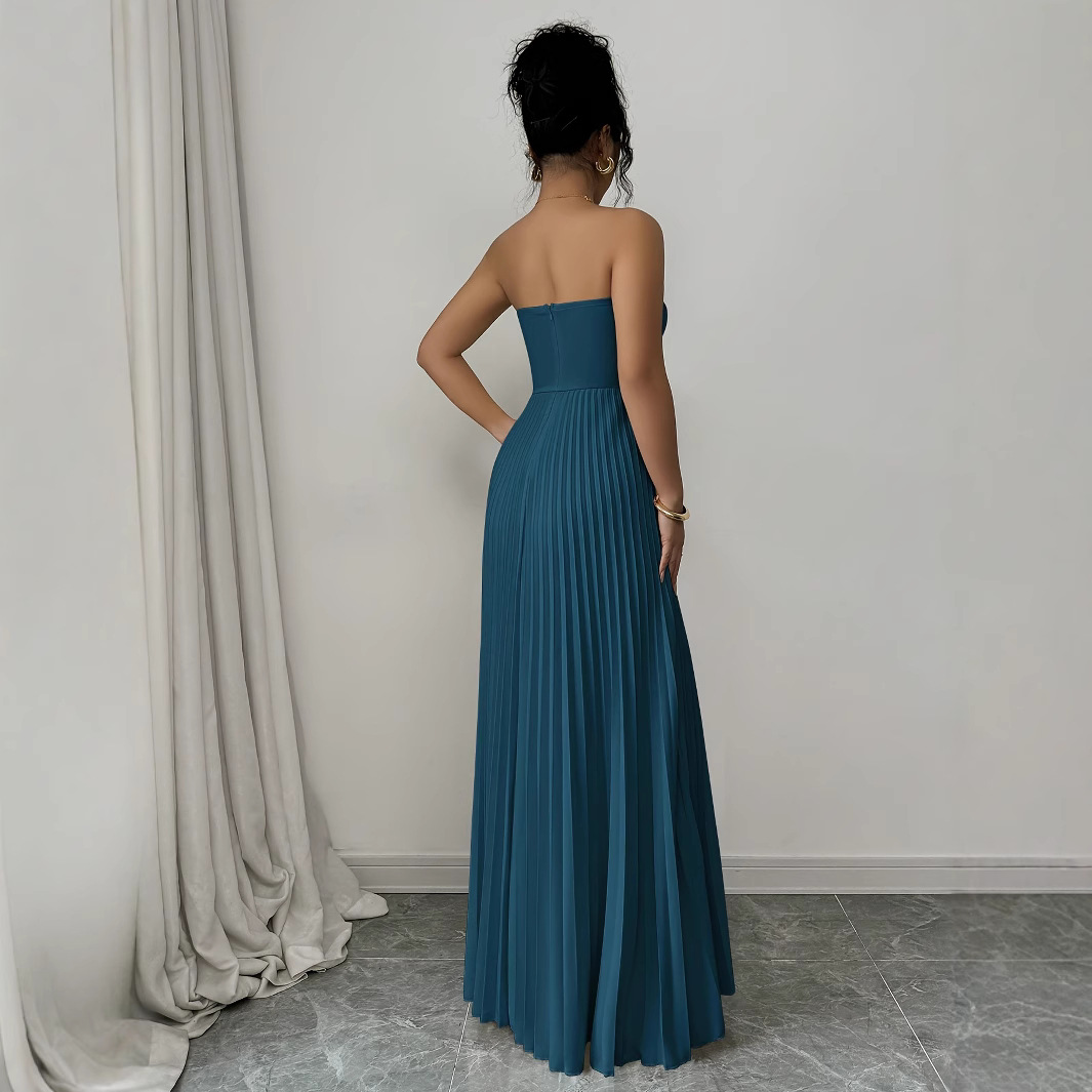 Women's French Tube Top Solid Color Waist Tight Elegant Dress - Image 7