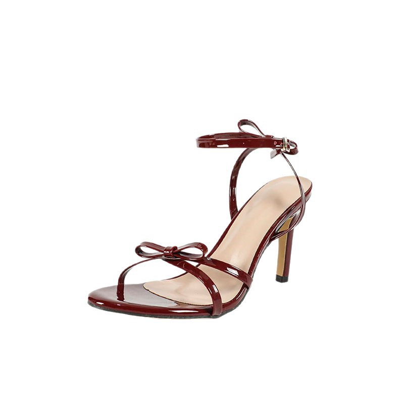 Women's Pointed Patent Leather Strap Cross Ankle Strap Stiletto Sandals High Heels - Image 5