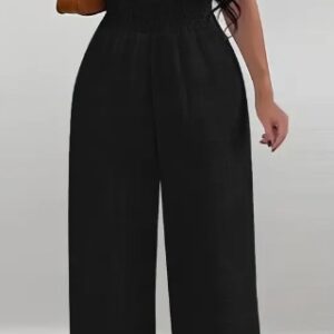 Elegant Off-Shoulder Short Sleeve Waist Cinch Jumpsuit - Solid Color, Machine Washable For Spring Summer Fall