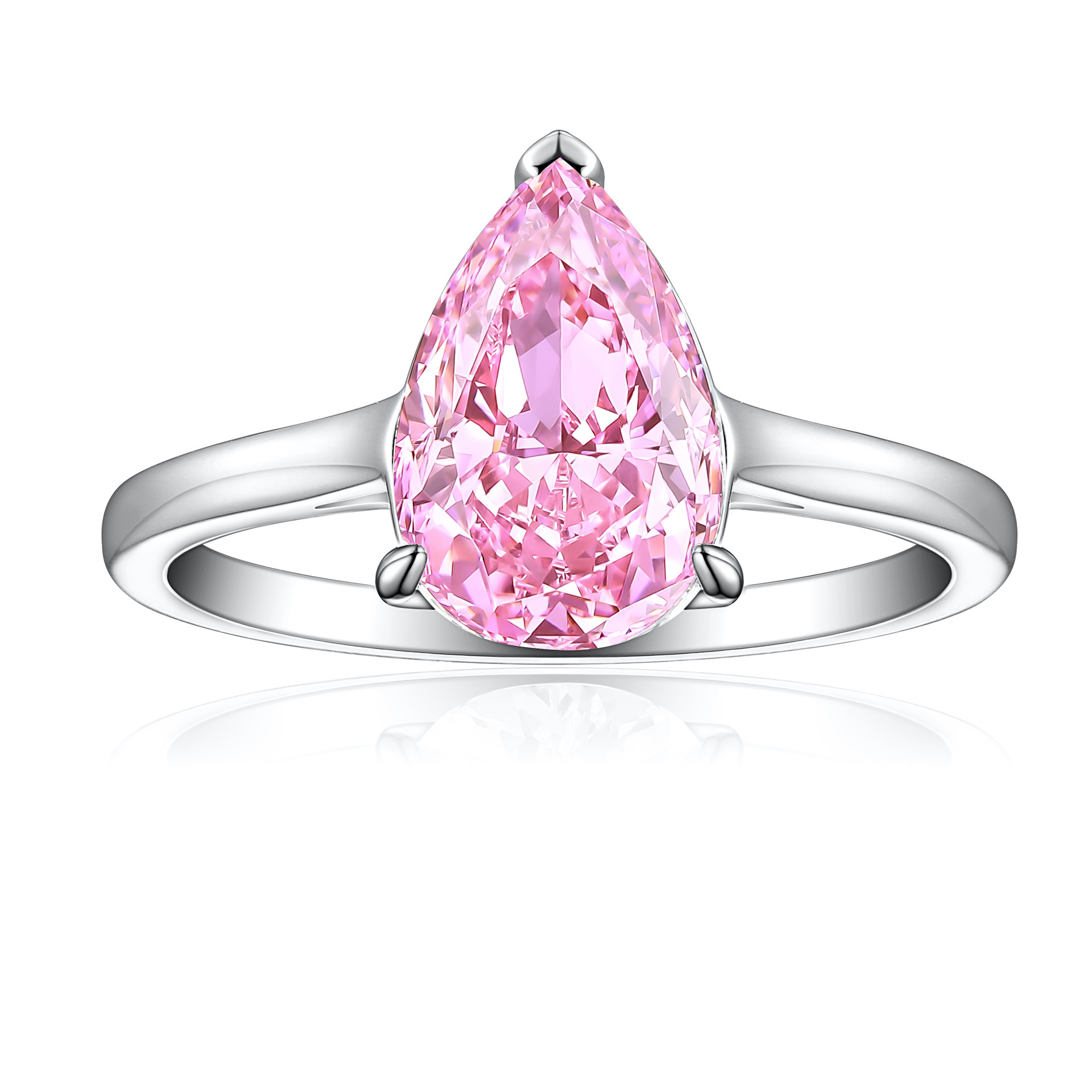 High-end S925 Sterling Silver 4ct Drop-shaped Ice Flower Cut Ring 812 Colored Gems High Carbon Diamond Women's Ring - Image 4