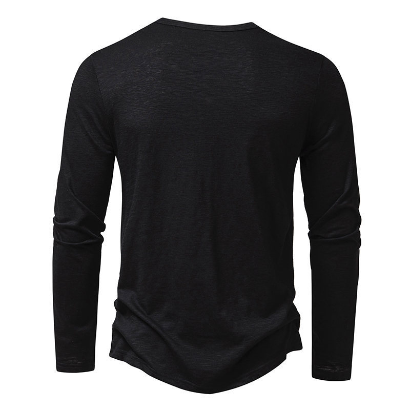 Men's Long-sleeved T-shirt Fashion Casual Solid Color Pullover Button Top Autumn And Spring Clothing - Image 6