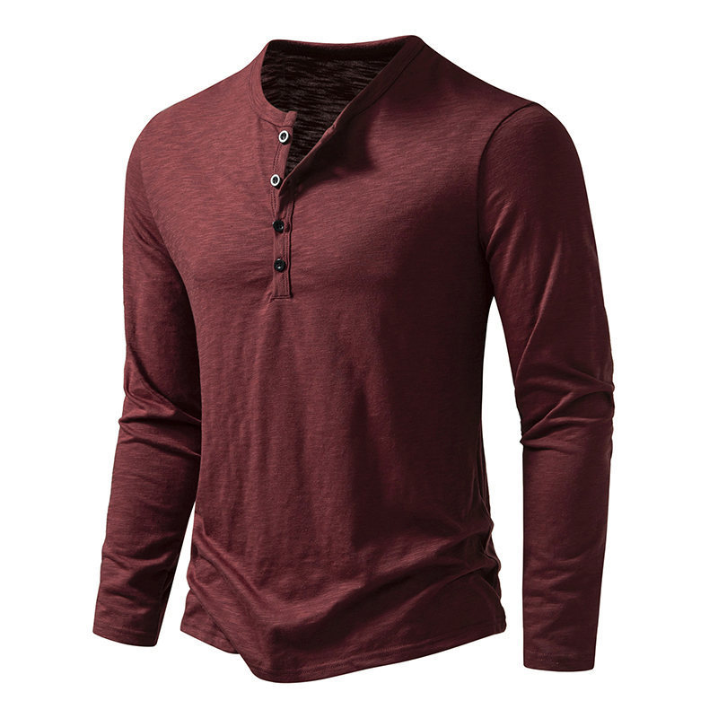 Men's Long-sleeved T-shirt Fashion Casual Solid Color Pullover Button Top Autumn And Spring Clothing - Image 7