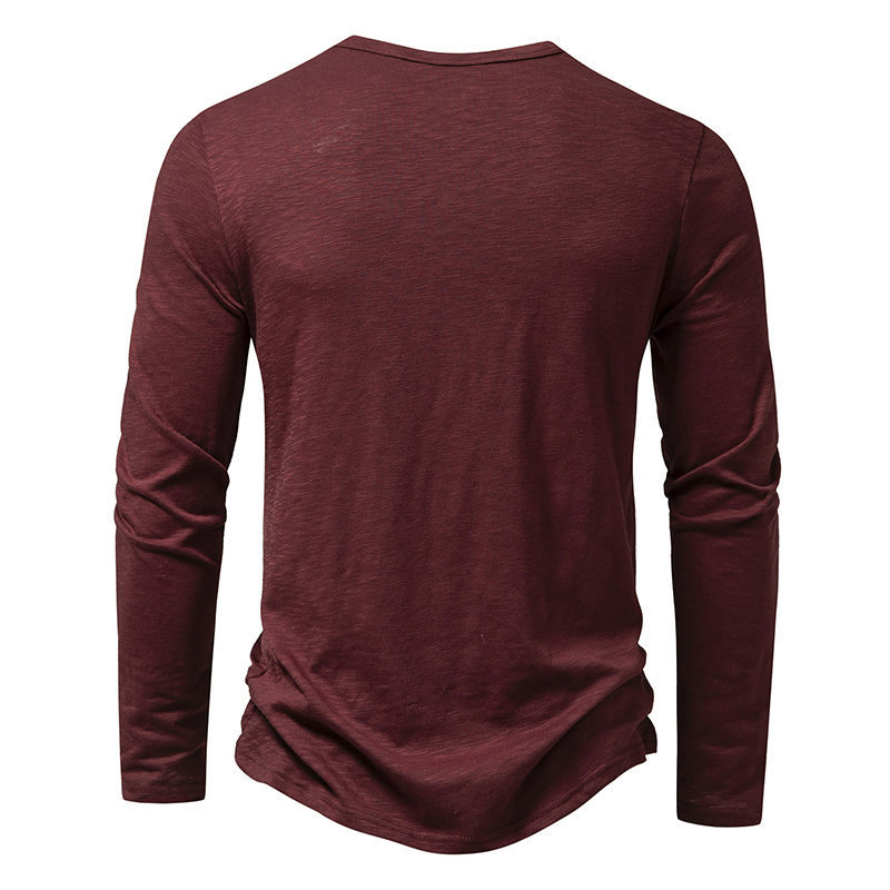 Men's Long-sleeved T-shirt Fashion Casual Solid Color Pullover Button Top Autumn And Spring Clothing - Image 8