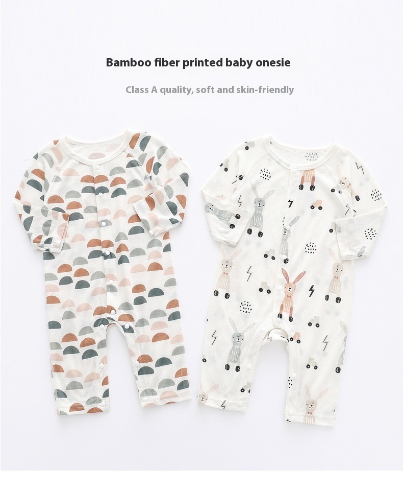 Light And Soft Bamboo Fiber Baby Jumpsuit Floral Animal Cute Print Spring Autumn Newborn Clothes Unisex Long Sleeve Baby Rompers For Boys Girls - Image 5