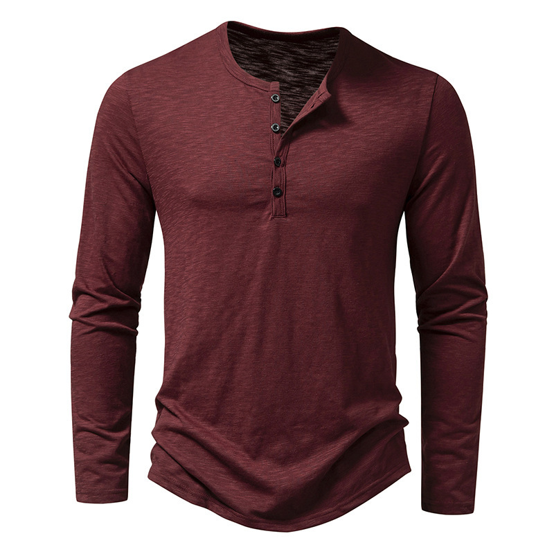 Men's Long-sleeved T-shirt Fashion Casual Solid Color Pullover Button Top Autumn And Spring Clothing - Image 5