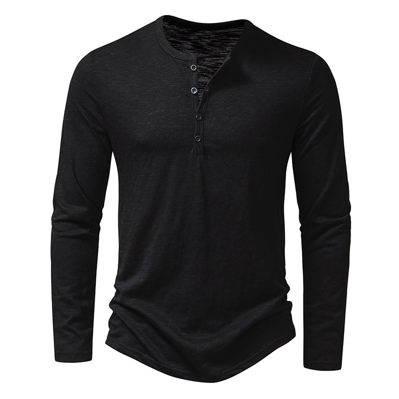 Men's Long-sleeved T-shirt Fashion Casual Solid Color Pullover Button Top Autumn And Spring Clothing - Image 10